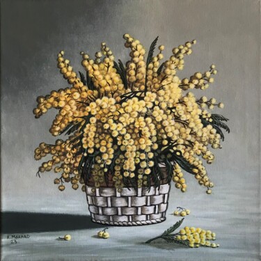 Pintura intitulada "Cestino di Mimosa" por Kate Makaro, Obras de arte originais, Acrílico Montado em Armação em madeira