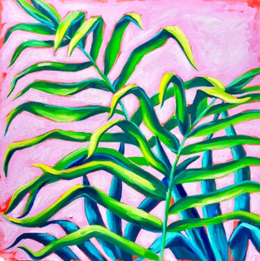 Schilderij getiteld "Palms" door Kate Revill, Origineel Kunstwerk, Olie Gemonteerd op Andere stijve panelen