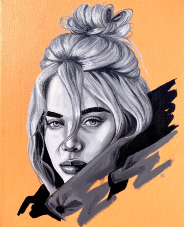 Painting titled "Billie" by Kate Revill, Original Artwork, Oil Mounted on Wood Stretcher frame