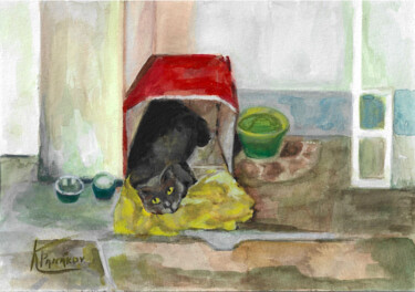 绘画 标题为“Το αδέσποτο γατάκι…” 由Katerina Tranakou, 原创艺术品, 水彩
