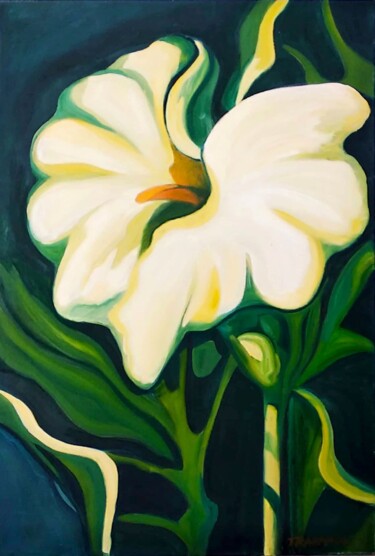 Painting titled "Κρίνος / lily" by Katerina Tranakou, Original Artwork, Oil Mounted on Wood Stretcher frame