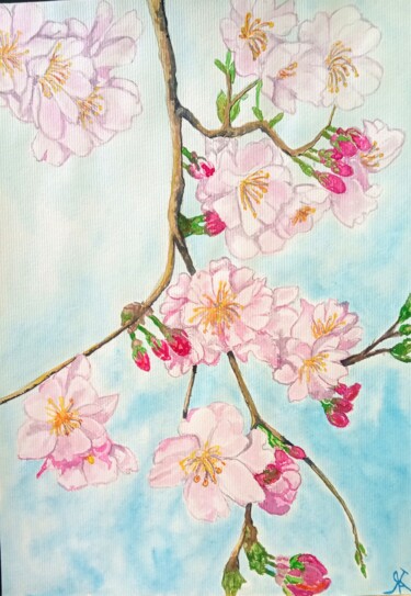 Картина под названием "Цветение абрикос" - Kateryna Bakumenko, Подлинное произведение искусства, Акварель