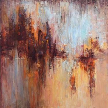 Painting titled "Abstract Cityscape…" by Kateryna Fedotova, Original Artwork, Acrylic Mounted on Wood Stretcher frame