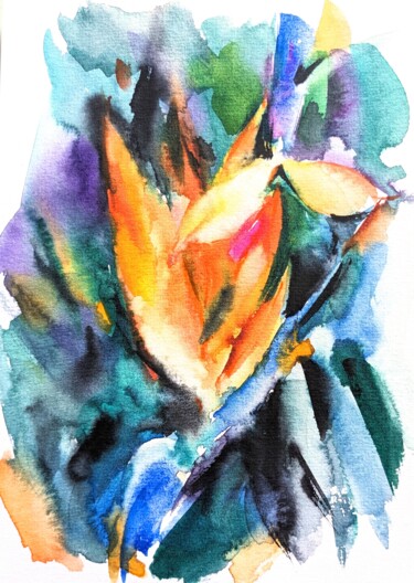 Painting titled "Strelitzia" by Kateryna Kondratieva, Original Artwork, Watercolor