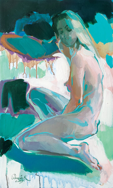 Malarstwo zatytułowany „Emerald nymph” autorstwa Kateryna Ocheredko, Oryginalna praca, Akryl Zamontowany na Drewniana rama n…