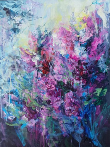 Painting titled "Morning garden" by Kateryna Solodka (Katia Solodka), Original Artwork, Acrylic Mounted on Wood Stretcher fr…