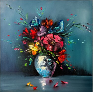 Pintura titulada "Silver Bouquet" por Kateryna Soroka (KattieArt), Obra de arte original, Oleo