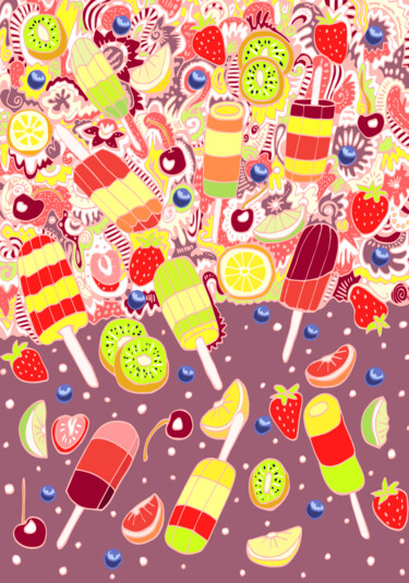Digital Arts titled "fruit ice - ice cre…" by Kateryna Svyrydova, Original Artwork, 2D Digital Work