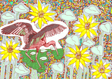Arte digitale intitolato "Glossy ibis" da Kateryna Svyrydova, Opera d'arte originale, Lavoro digitale 2D