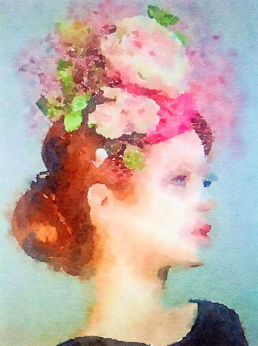 「Rachel in pink fasc…」というタイトルの絵画 Kath Sapehaによって, オリジナルのアートワーク, 水彩画