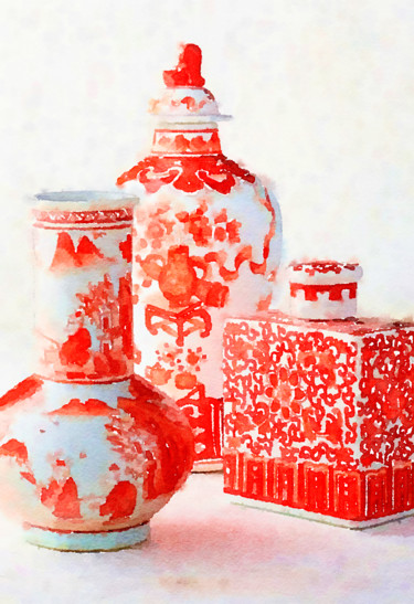 "Orange chinoiserie…" başlıklı Tablo Kath Sapeha tarafından, Orijinal sanat, Suluboya