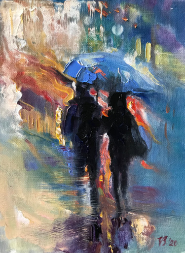 Painting titled "unter dem Regenschi…" by Katharina Valeeva, Original Artwork, Oil