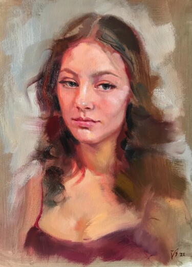 Pintura titulada "Porträt einer junge…" por Katharina Valeeva, Obra de arte original, Oleo Montado en Bastidor de camilla de…