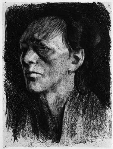 Printmaking titled "Femme travaillant" by Käthe Kollwitz, Original Artwork, Engraving