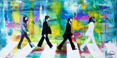 Schilderij getiteld "Beatles Painting" door Kathleen Artist, Origineel Kunstwerk, Acryl Gemonteerd op Frame voor houten bran…