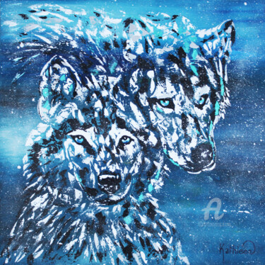 Peinture intitulée "Wolves Winter Art,…" par Kathleen Artist, Œuvre d'art originale, Acrylique Monté sur Châssis en bois