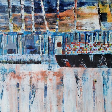 Painting titled "New Port" by Kathrin Flöge, Original Artwork, Acrylic Mounted on Wood Stretcher frame