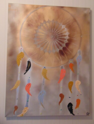 Painting titled "attrape  rêves" by Kathy, Original Artwork, Acrylic Mounted on Wood Stretcher frame