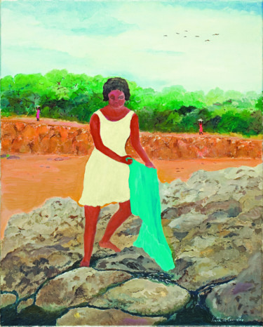 Pintura titulada "blanchisseuse en ro…" por Katia De Carvalho, Obra de arte original, Oleo Montado en Bastidor de camilla de…