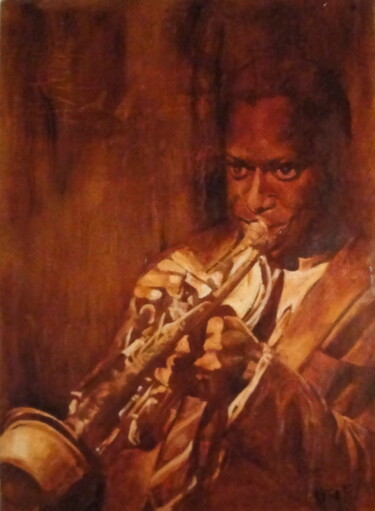 Peinture intitulée "MILES DAVIS III" par Katia Fondecave, Œuvre d'art originale, Huile