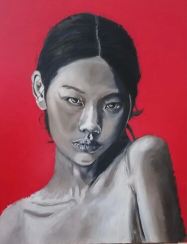 Painting titled "Em Toï ( ma soeur)" by Katia Slessareff, Original Artwork, Oil Mounted on Wood Stretcher frame