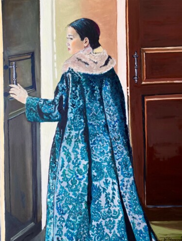 Painting titled "Le manteau" by Katia Slessareff, Original Artwork, Oil Mounted on Wood Stretcher frame