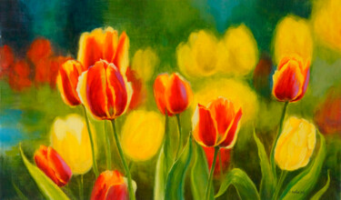 Peinture intitulée "Tulips" par Katia Zhevno, Œuvre d'art originale, Huile Monté sur Châssis en bois