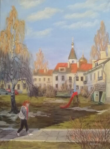 Ζωγραφική με τίτλο "A spring evening" από Katia Zhevno, Αυθεντικά έργα τέχνης, Λάδι Τοποθετήθηκε στο Ξύλινο φορείο σκελετό