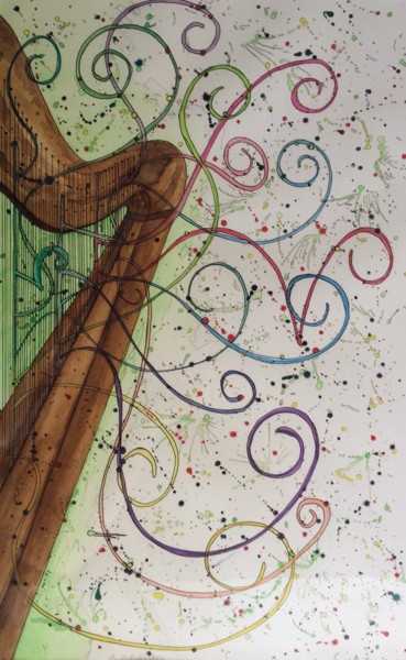 Pittura intitolato "L’arpa" da Katia Corallo, Opera d'arte originale, Acquarello
