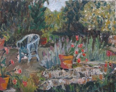 Painting titled "garden chair" by Katie O'Looney, Original Artwork