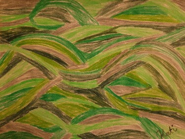 Pittura intitolato "Green Waves" da Katja Bock, Opera d'arte originale, Matite colorate
