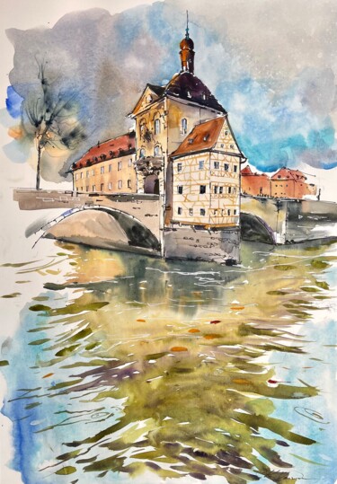 Malerei mit dem Titel "Bamberg" von Katja Vollmer, Original-Kunstwerk, Aquarell