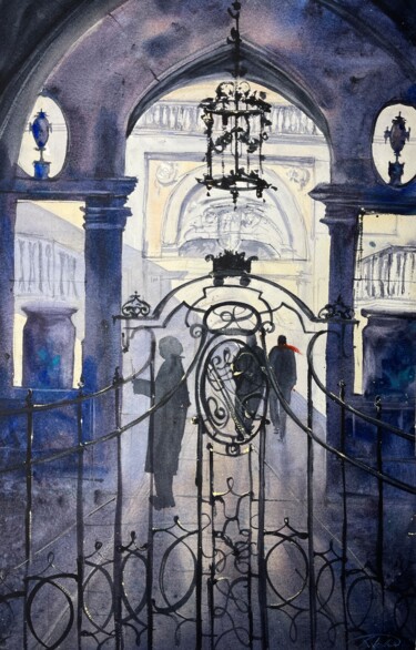 Malerei mit dem Titel "The gates in Turin" von Katja Vollmer, Original-Kunstwerk, Aquarell