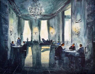 Painting titled "Old Restaurant" by Katja Vollmer, Original Artwork, Watercolor