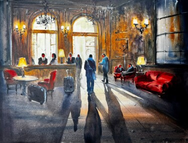 Painting titled "Grand hotel" by Katja Vollmer, Original Artwork, Watercolor