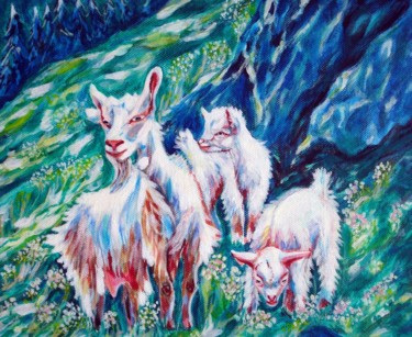 Картина под названием "goats-family.jpg" - Katreen Queen, Подлинное произведение искусства, Акрил