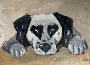 Ζωγραφική με τίτλο "dog Dalmatian" από Katrin Gergert, Αυθεντικά έργα τέχνης, Λάδι Τοποθετήθηκε στο Χαρτόνι