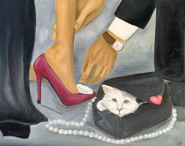 Painting titled "The slipper and the…" by Katrin Gergert, Original Artwork, Oil Mounted on Cardboard