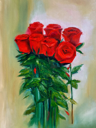 Painting titled "Red roses" by Katrin Gergert, Original Artwork, Oil