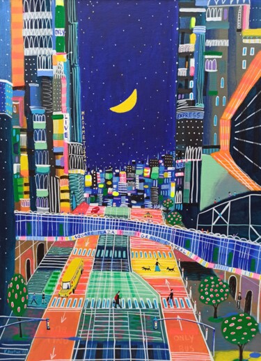 「Downtown Skyline」というタイトルの絵画 Katrina Avotinaによって, オリジナルのアートワーク, アクリル