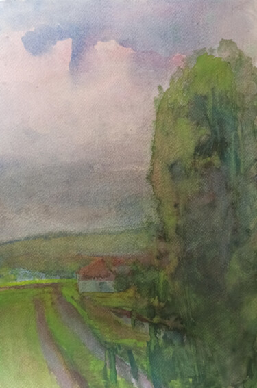 Malerei mit dem Titel "Evening in Ubud" von Katrin Rymsha, Original-Kunstwerk, Aquarell