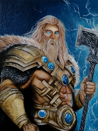 Painting titled "Thor" by Katsiaryna Budzko, Original Artwork, Oil