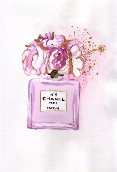Картина под названием "Chanel 5 ,當代藝術，鮮花" - Katwrina Golban, Подлинное произведение искусства, Акварель