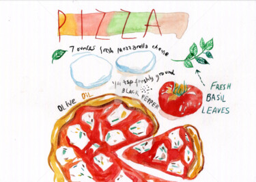 Pintura intitulada "Pizza , 比薩" por Katwrina Golban, Obras de arte originais, Aquarela