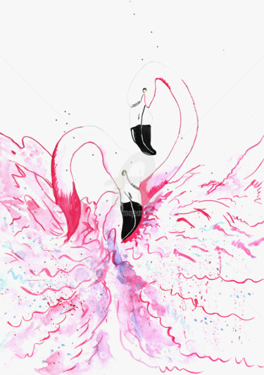 Digital Arts με τίτλο "Flamingo pink , 現代藝…" από Katwrina Golban, Αυθεντικά έργα τέχνης, Ακουαρέλα