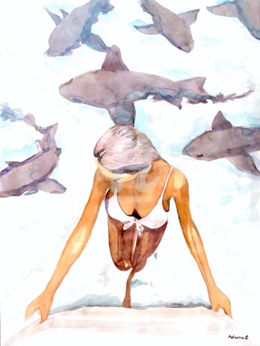 Malerei mit dem Titel "Maldives love ,現代藝術…" von Katwrina Golban, Original-Kunstwerk, Aquarell