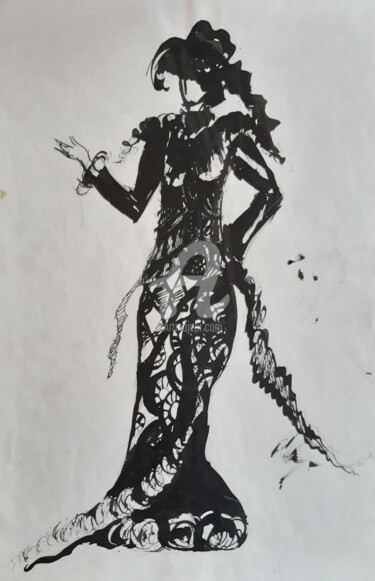 Digital Arts titled "Lady retro 3" by Katwrina Golban, Original Artwork, Ink