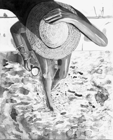 Arts numériques intitulée "Girl with a hat in…" par Katwrina Golban, Œuvre d'art originale, Aquarelle
