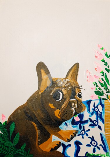 Painting titled "Dog mops" by Katwrina Golban, Original Artwork, Acrylic