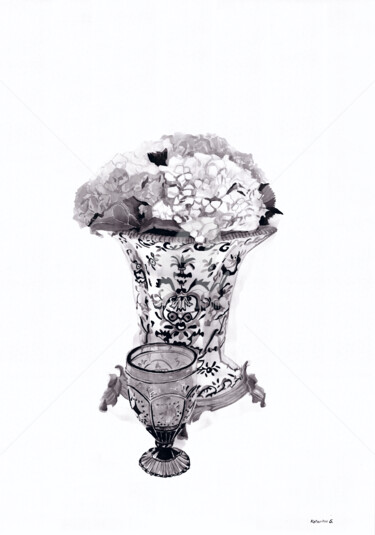 Digital Arts titled "Vase  &  flower" by Katwrina Golban, Original Artwork, Watercolor